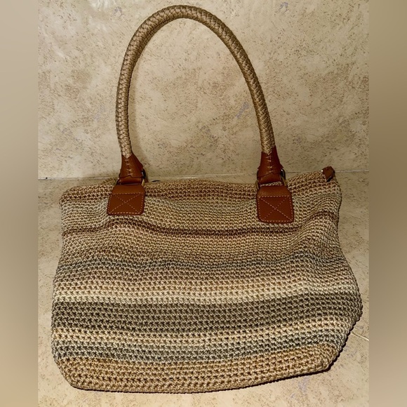 The Sak Cambria Crochet Woven Shoulder Bag Tote Sand Stripe - Picture 2 of 13
